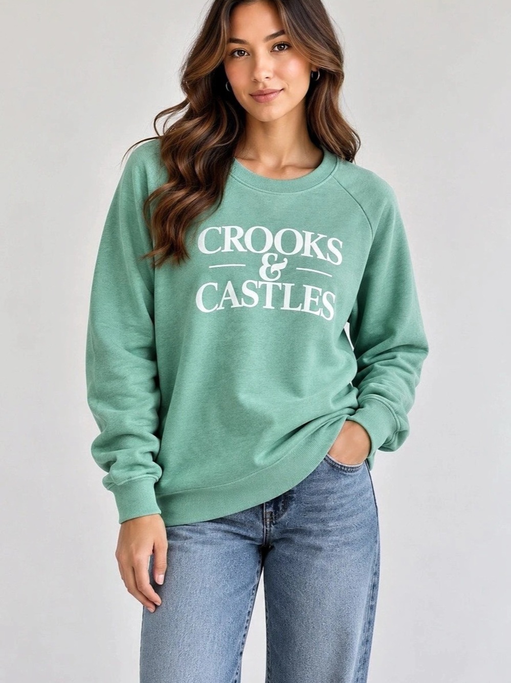 Crooks & Castles Graphic Crewneck Sweatshirt in Green Size Large Like New